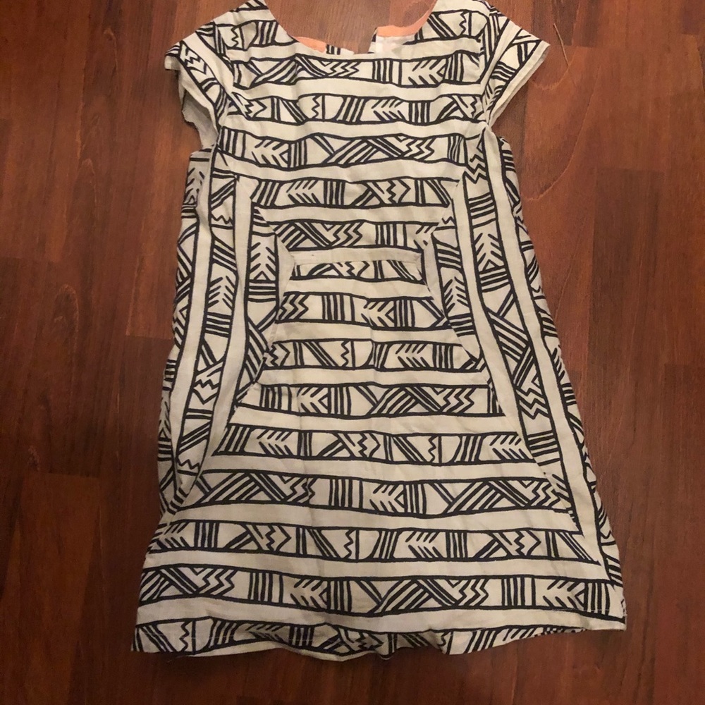 Little girls linen dress black and ivory